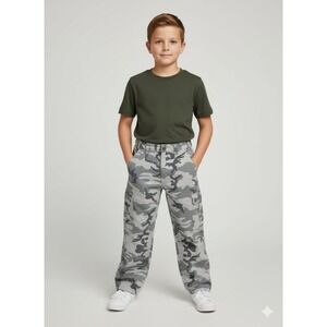 Route 66 Cargo Pants Kids Size 16 Gray Camo Adjustable Waistband Military NEW